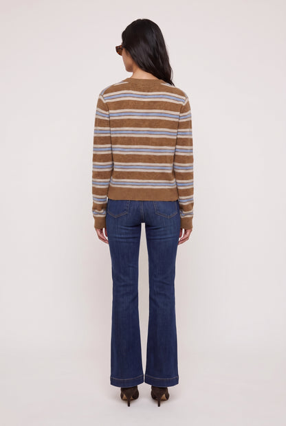 
model wearing Medina Stripe Cardigan posing Back View