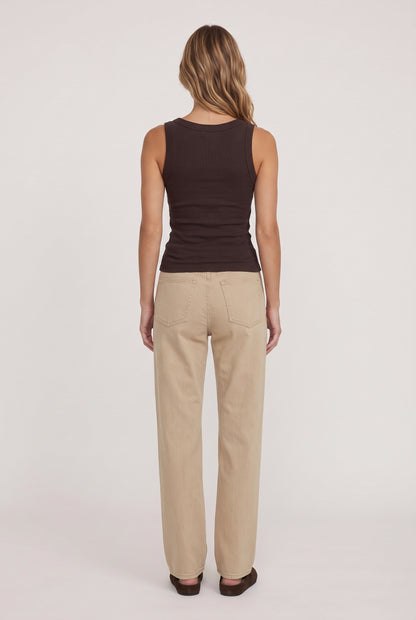 
model wearing Rowe Scoop Tank posing Back View