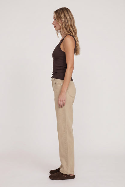 
model wearing Rowe Scoop Tank posing Side View