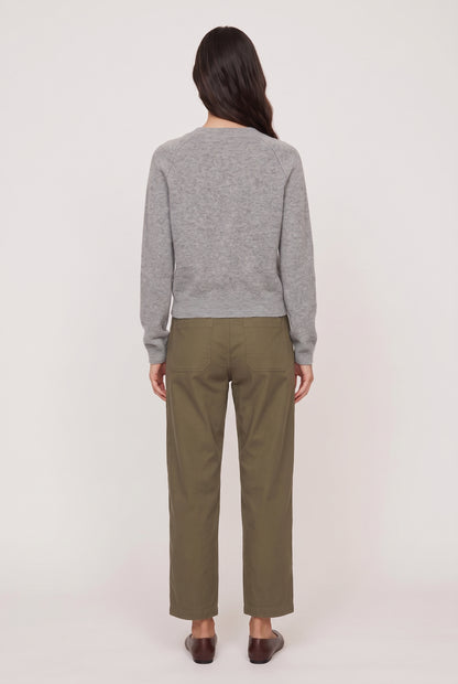 
model wearing Westmont Henley Sweater posing Back View