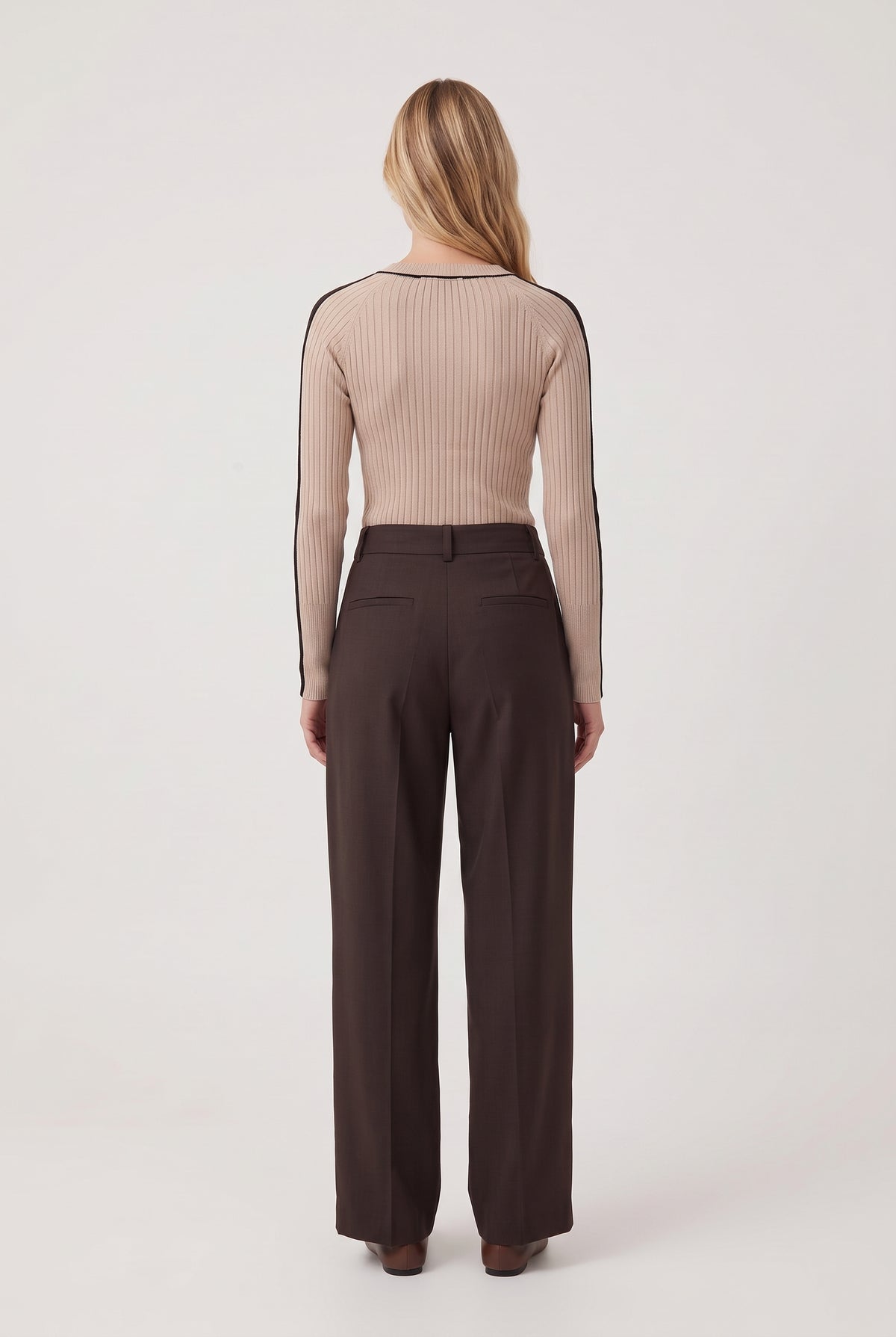 
model wearing Sunny Henley Striped L/s posing Back View