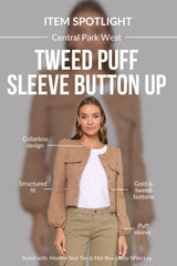 Tweed Puff Sleeve Button Up