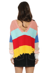 Fox + Hawk Distressed V Colorblock Sweater